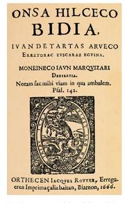 Iuan de Tartasen Onsa hilceco bidia-ren lehenbiziko faksimile edizioaren azala (Biarno, 1666).<br><br>